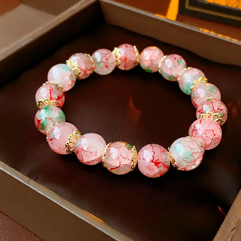 Glass Crystal Beads Strand Bracelets For Women Girls Multicolor Stone Beaded Charm Bracelet Handmade Wristband Jewelry Gifts 0415c 5 18086
