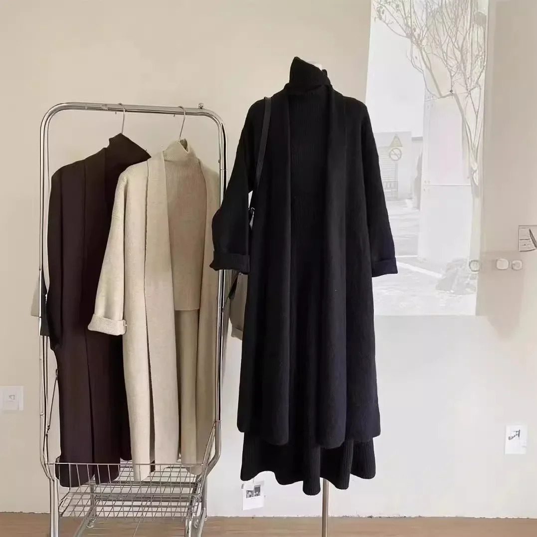 Womens three piece long sweater vest skydiving dress twisted spring and autumn winter crochet cardigan Y2k high waisted skiing 241112