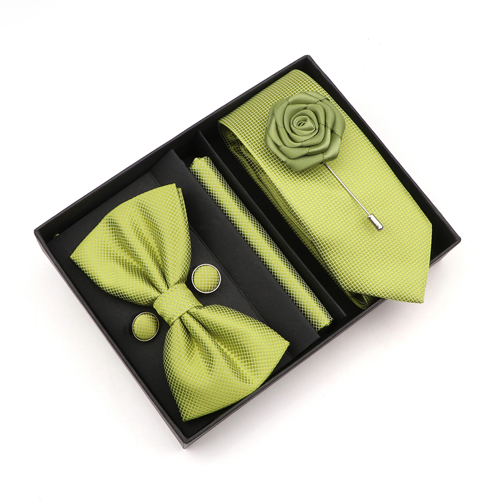 Solid Color Slim Plaid Ties Set With Box Purple Pink Bowties Handkerchiefs Brooches Cufflinks For Wedding Suit Accessories Gifts 950fb