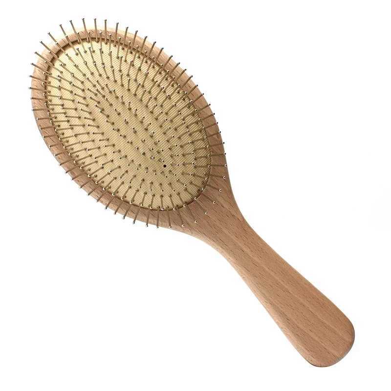 Wood steel needle air cushion comb hair brush battery hair brush scalp massage to improve hair health wood blade chamfering comb W241112
