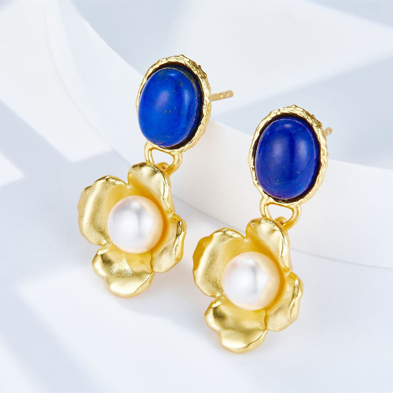 S Sier Natural Pearl Lapis Lazuli Jewelry Sets For Women Heart Shaped Blue Copal Pendant Necklace Flower Earrings Gift 04fdd 5 6a65e