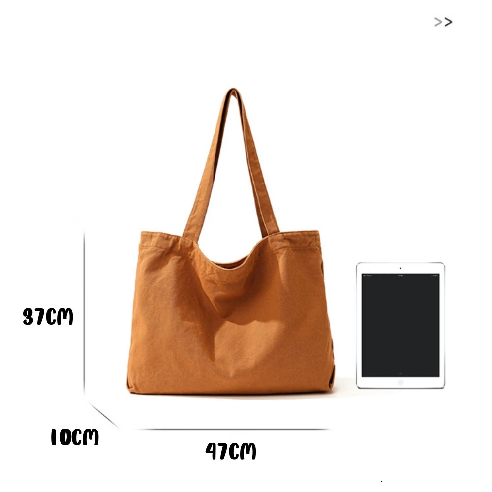 Womens canvas shopping bag large capacity eco-friendly handbag reusable Harajuku commuting bag simple handbag foldable shoulder bag 241111