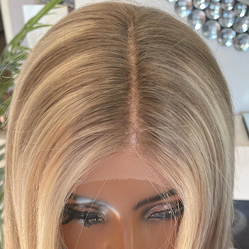 Free shipping 180Density brazilian Highlight Blonde Bone Straight 13x6 Front Wigs Silation Human Hair 613 Colored Transparent Lace Wig For Women
