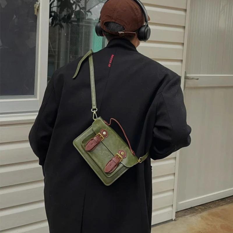 Small Square Shoulder Bag Pu Leather Man Messenger Vintage Casual Male Crossbody Phone Purse ner Handbag 241111