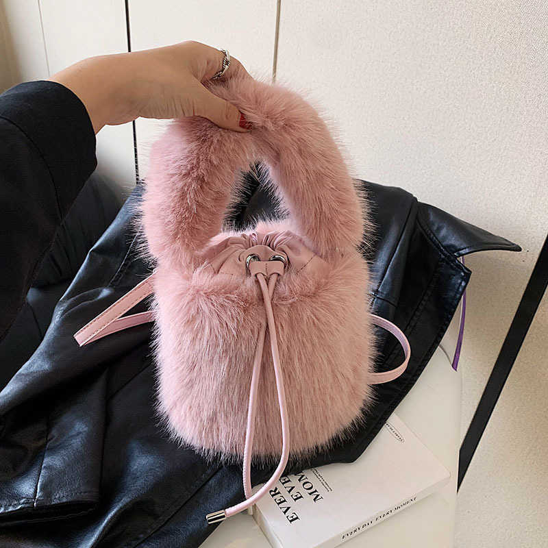 Handheld Plush Bucket Bag New Winter Versatile Single Shoulder Crossbody Bags Women s Fur Handbags 241112