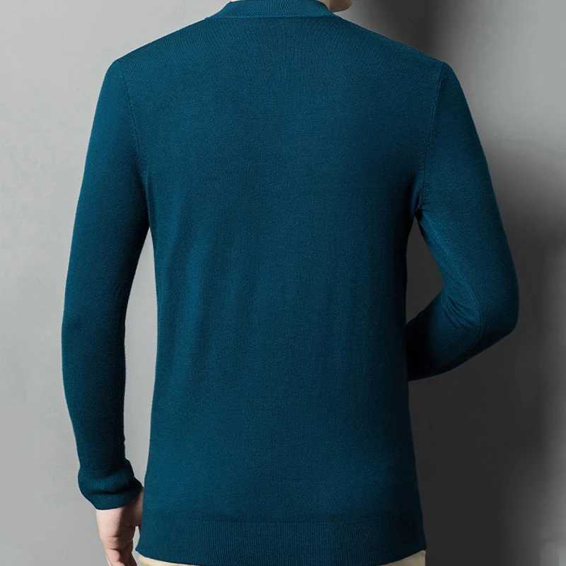 Mens long sleeved knitted sweater casual half neck thin sweater W2411111