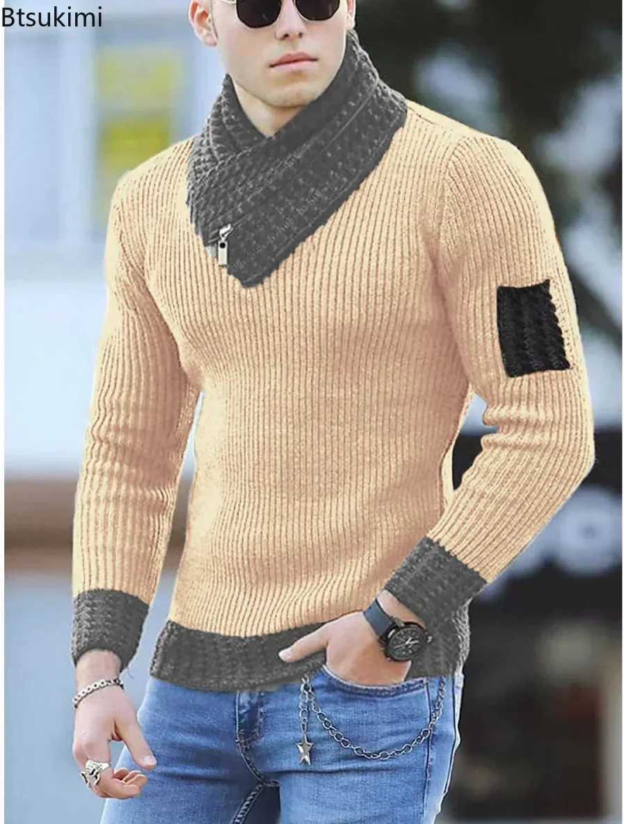 New autumn and winter mens casual retro knitted sweater with wool turtle neck oversized 2024 mens warm cotton pullover sweater W2411111