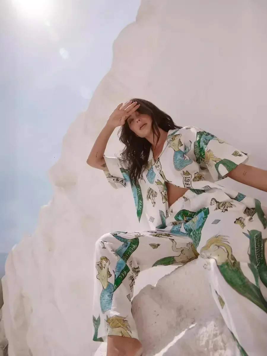 Short Sleeve Loose Pants Vintage Printed Graphic Casual Women Shirt Top Suits Summer Fashion Blouse 2 Piece Sets Outfits Holiday 241111