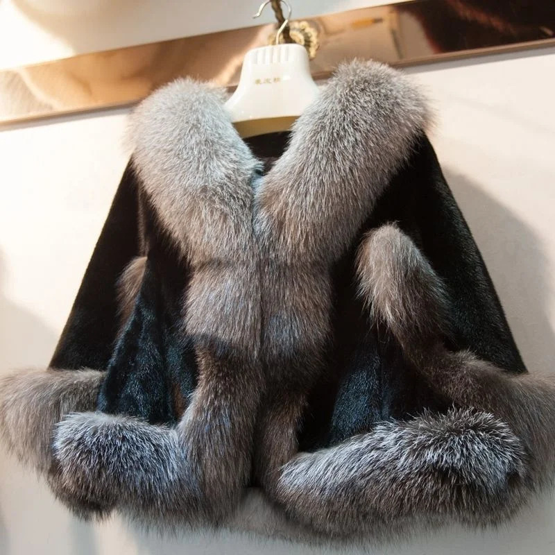 Sleeve mink fur winter bride fox fur shawl wedding dress formal dress cheongsam fur coat white women 241111