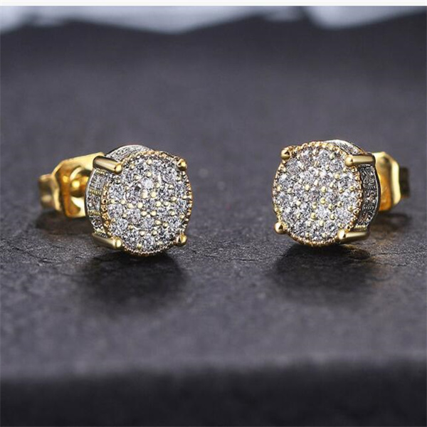 Fancy Round Shaped Stud Earrings Paved Shiny CZ Stone Silver Color/Gold Everyday Fashion Versatile Women's Ear Jewelry