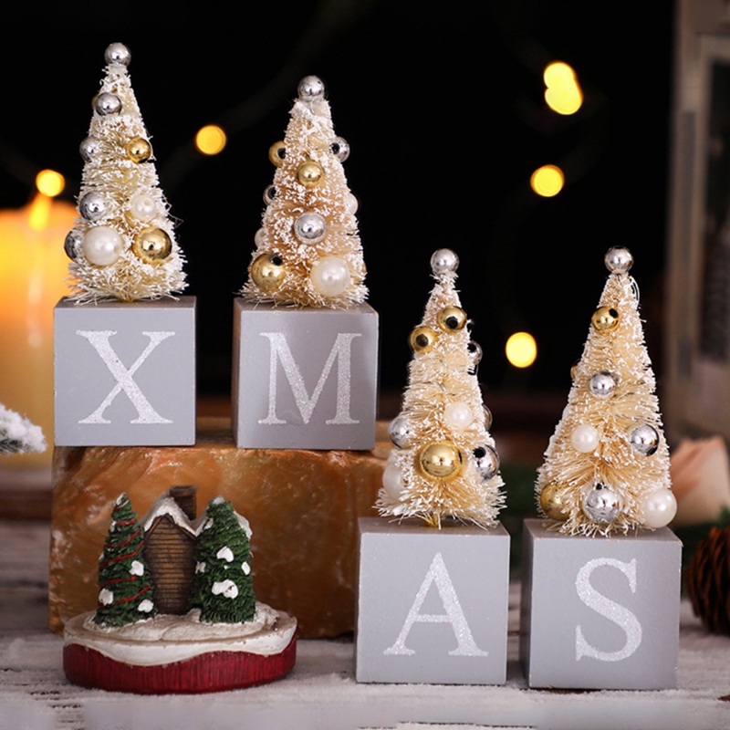 Tabletop Christmas Tree Wooden JOY XMAS NOEL Artificial Mini Christmas Tree Christmas Decorations for Desktop Ornaments ce2d1