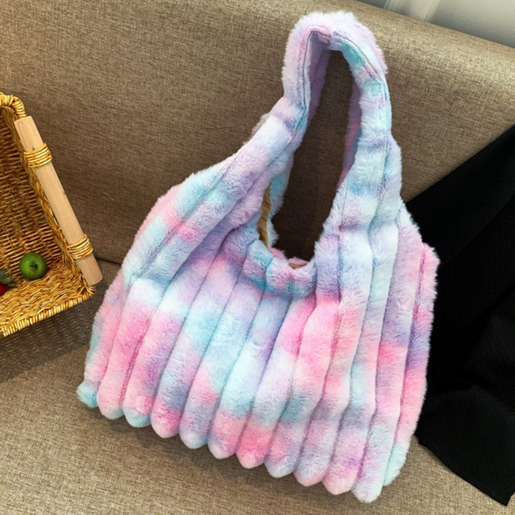 Women Gradient Handbag Soft Tie Dye Tote Handbag Lightweight Fluffy Tote Bags Large Capacity Versatile Slouchy Shopper Bag