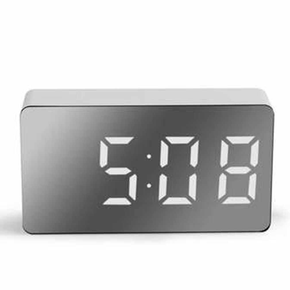 Mirror Table Clock Multifunctional Digital Alarm Snooze Display Time Night LED Light Desk Desktop Home Decor Gifts for Children