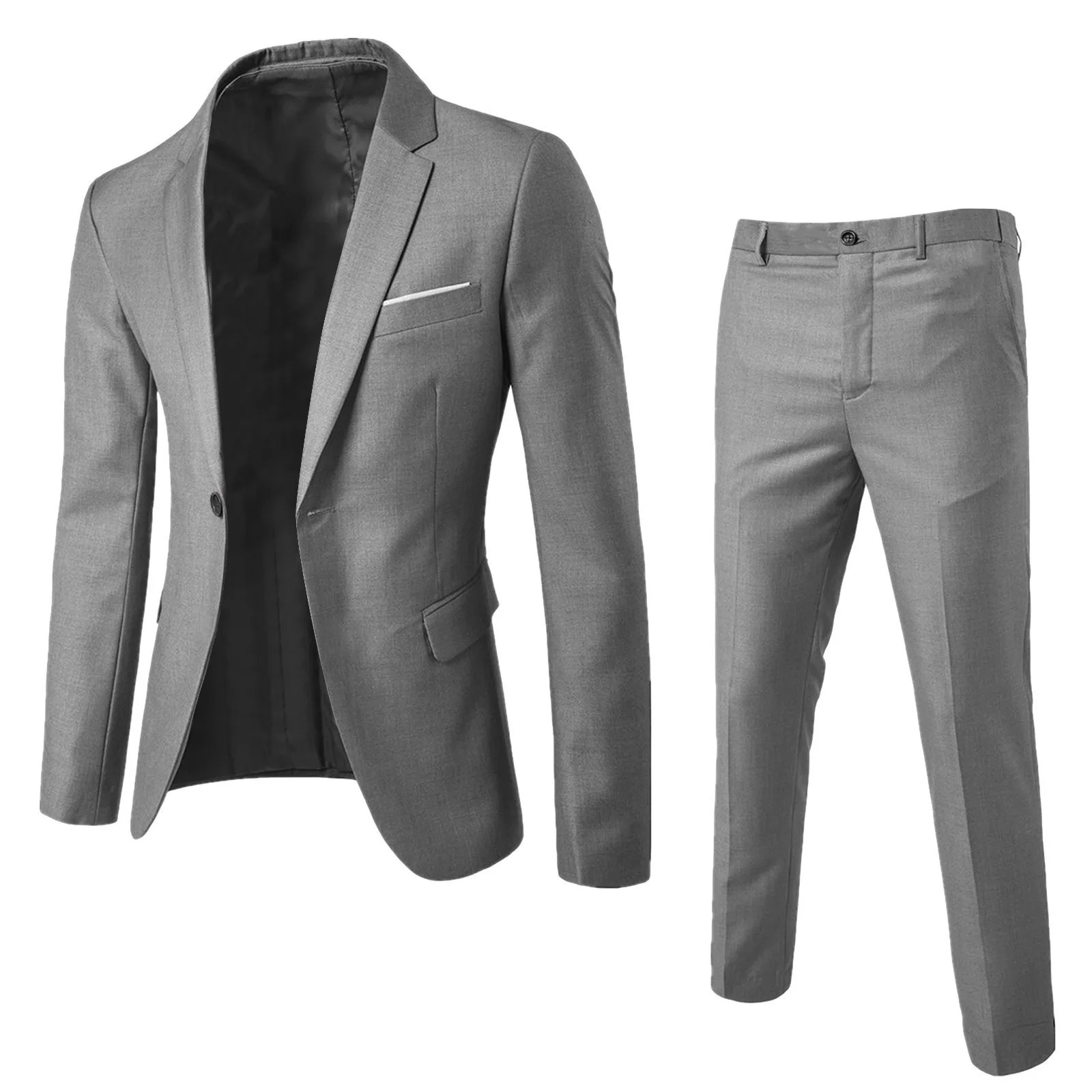 Mens Slim Fit Suit Solid Color 2 Piece Suits BlazerPant Business Wedding Party Dresses Spring Autumn Light Casual 240412