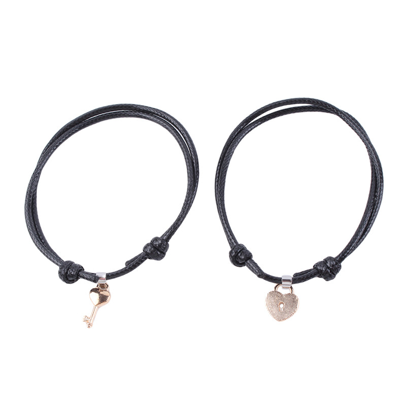 pcs set Couple Trendy Bracelet For Friend Lock Key Design Black Color Rope Jewelry 5