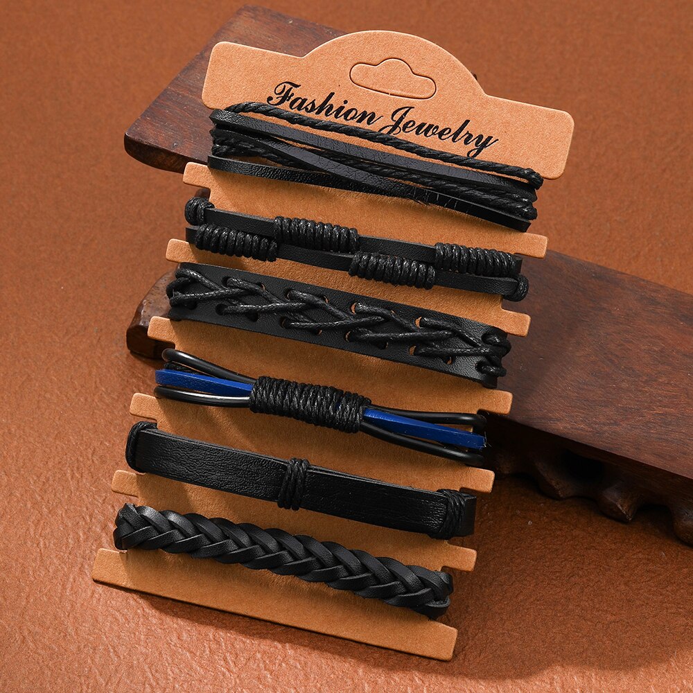 PCS New Vintage Hand Woven Wax Rope Cowhide Men s Leather Bracelet PU Accessories Party Rave 5