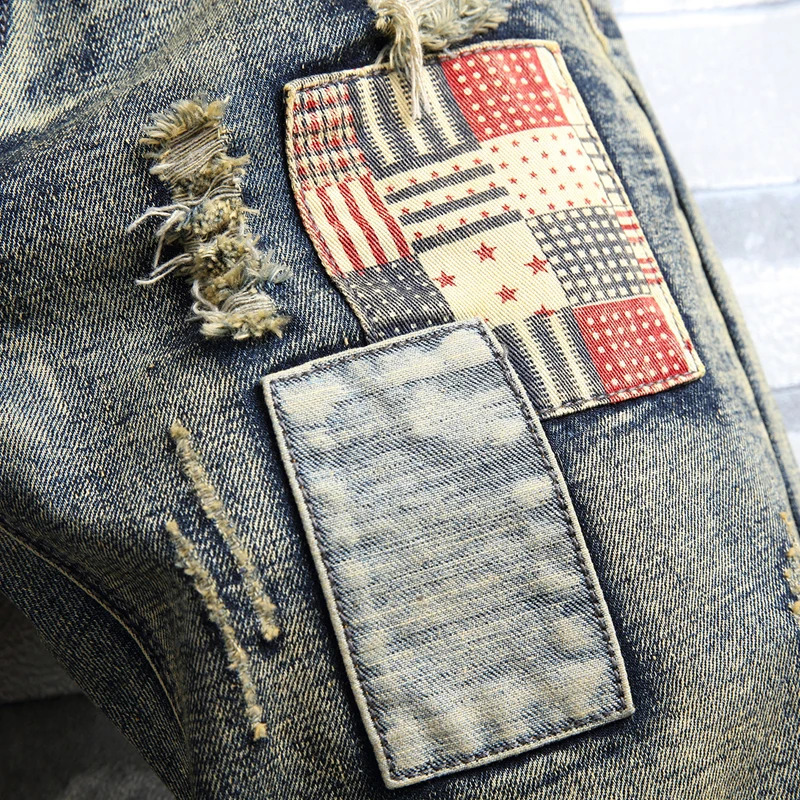 Mens Retro Style Ripped Denim Shorts Summer Fashion Casual Hole Patch Jean Shorts Male Clothes 241112