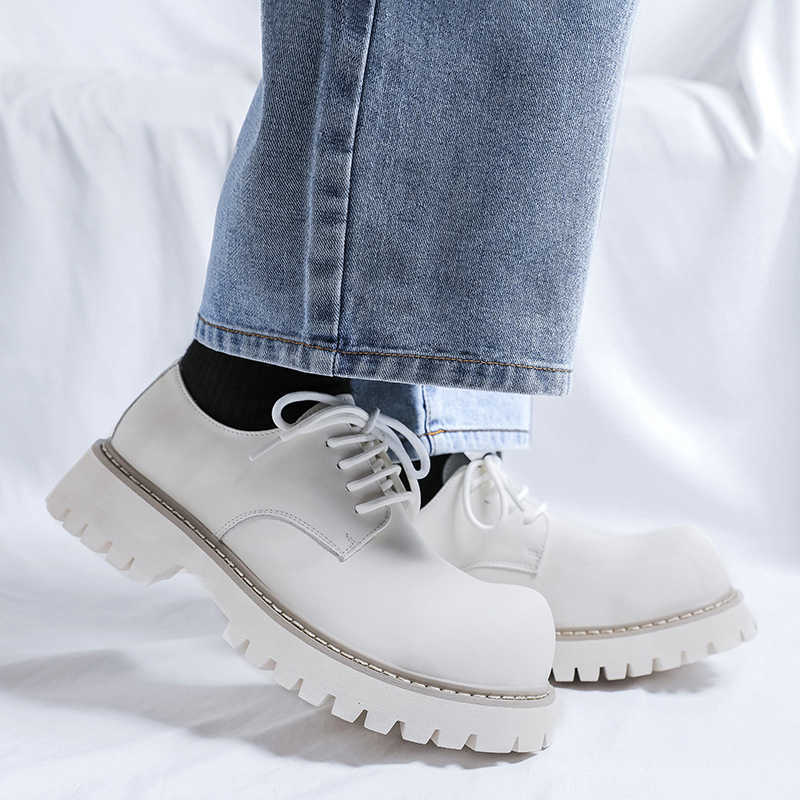 Men Dress Shoes Big Toe Shoes Mens Thick Soled Casual Shoes High Rise British Style Low Yellow Boots Workwear Leather Shoes 241009