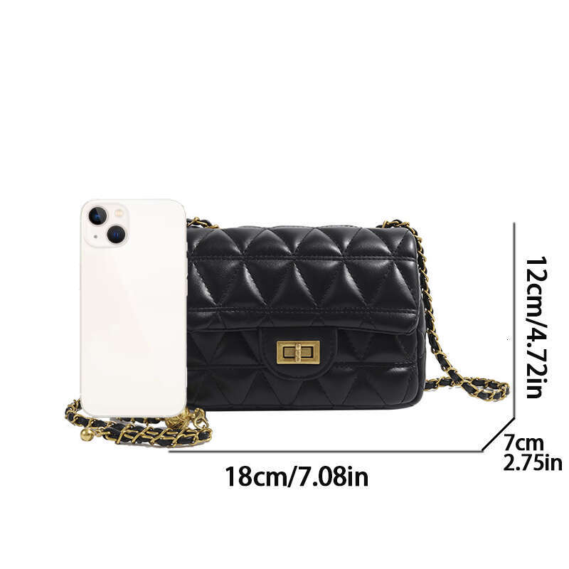 2024 women's new crossbody summer fashion with gold ball dia lattice chain small square bag