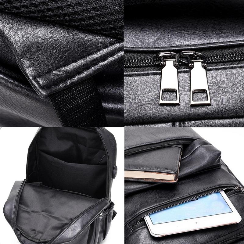 Vintage Backpack Leather Daypack Casual Bookbag Travel Backpack For College School Stylish Shoulder Bag With USB Charging Ports 58740