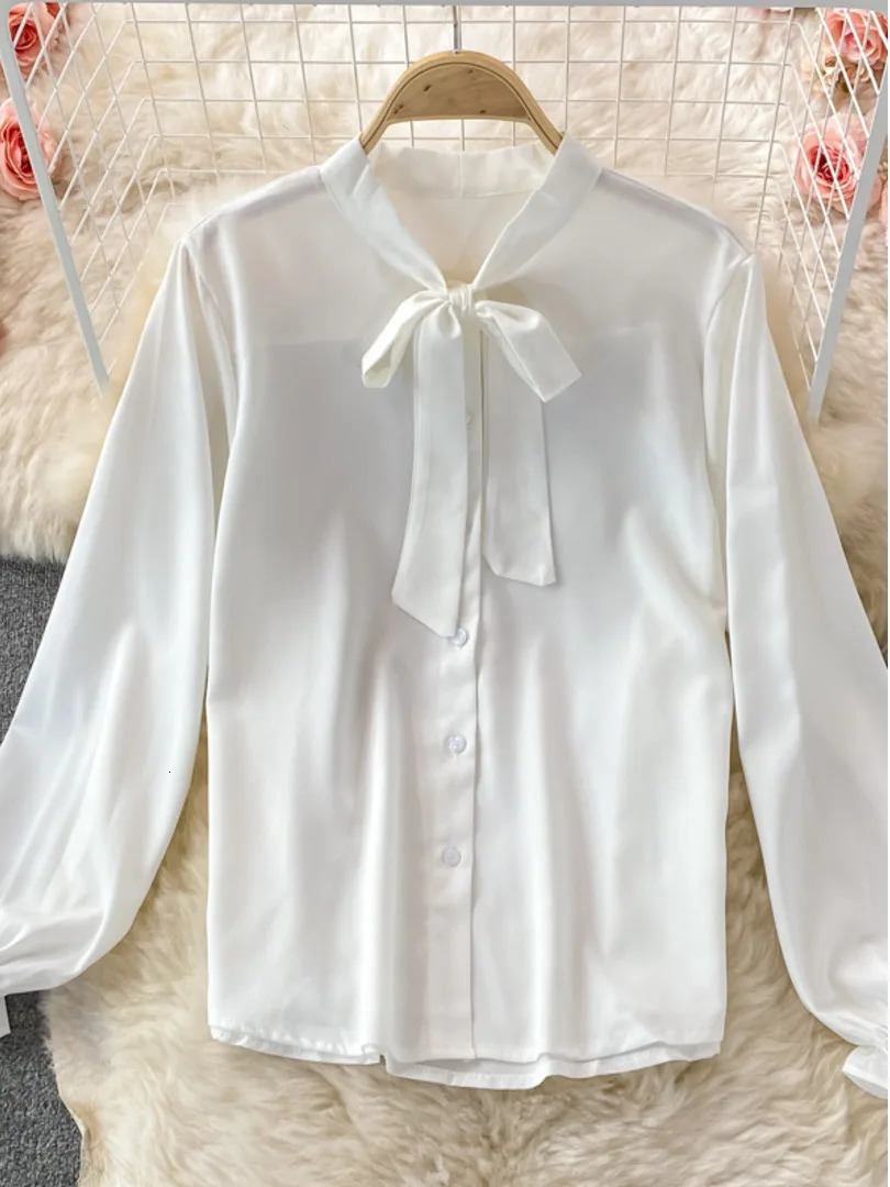 Womens two-piece set Korean fashion bow collar white shirt and spaghetti shoulder strap single chest mini tweed dress set 241112