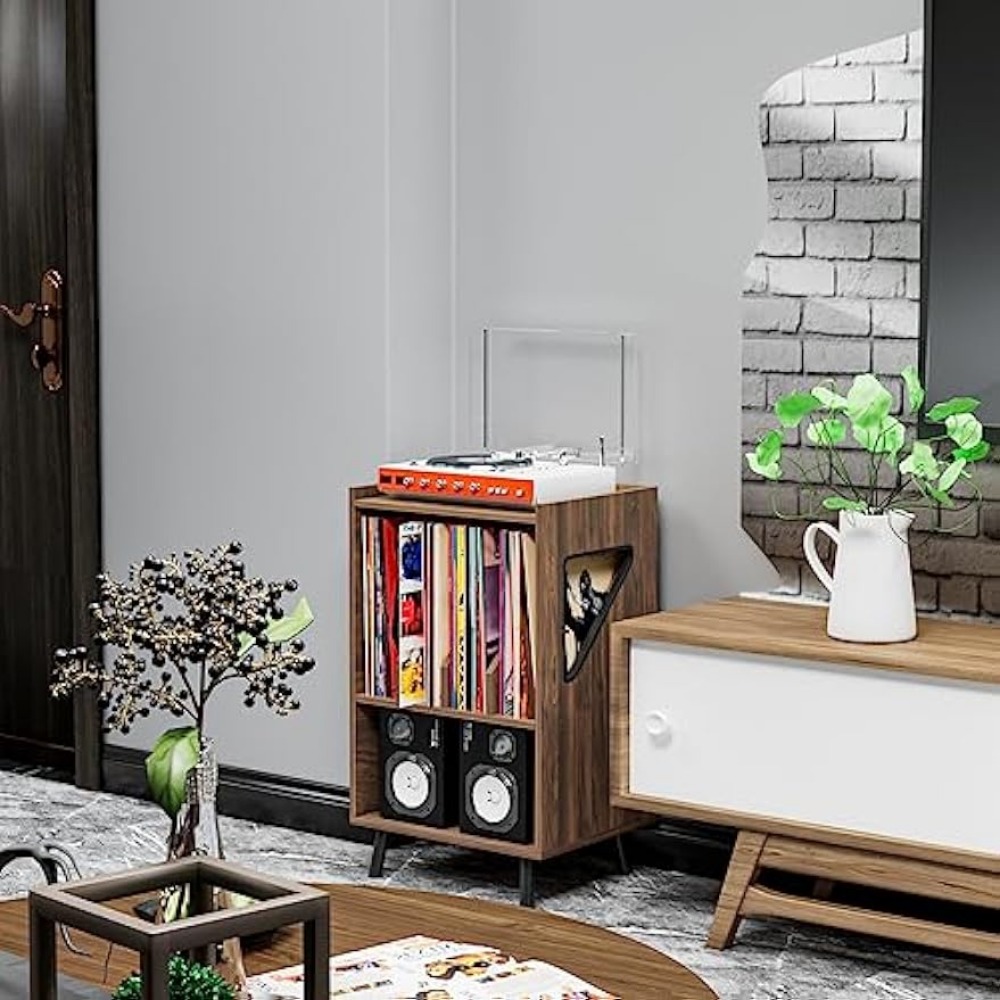 JACENHONE Side Table Beside Desk File Rack End Table Record Shelf Farmhouse Magazine Bookshelf for Living Room Bedroom Office