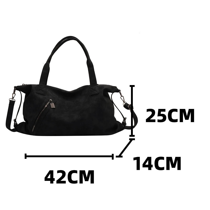 Black Large Handbag for Women Retro Nubuck Leather Serviceable Sweethearts Camp Travel Crossbody Bags Female Boston Shoulder Bag 241111