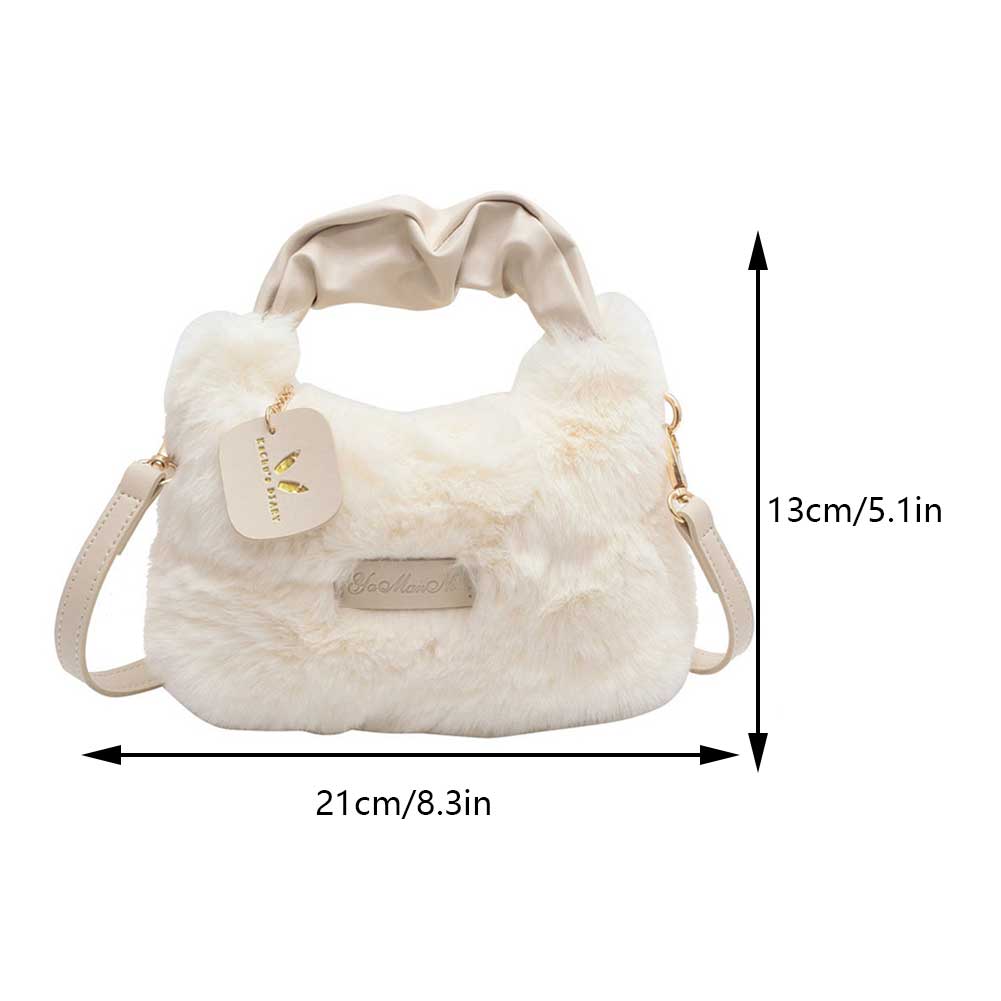 Women Plush Top-Handle Bag Solid Color Furry Satchel Bag Adjustable Shoulder Strap Comfortable Ladies Girls Trendy Bag