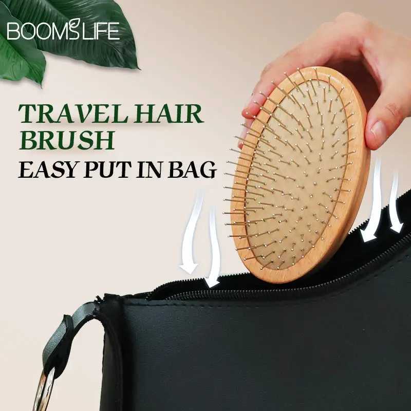 Brosse Cheveux female head massage steel brush mini pocket scalp wood brush with steel needle airbag wide tooth comb W241112