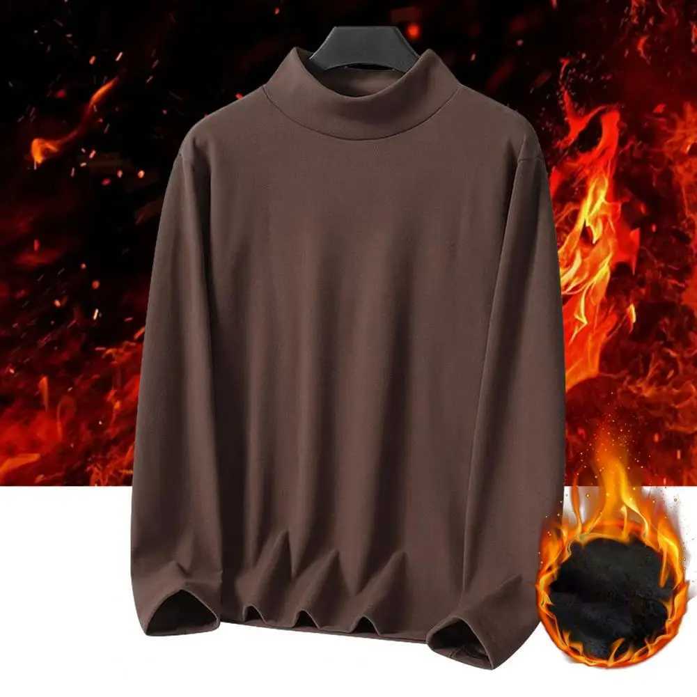 Mens half neck long sleeved solid color mens solid color half neck double-sided De velvet hot shirt W2411111