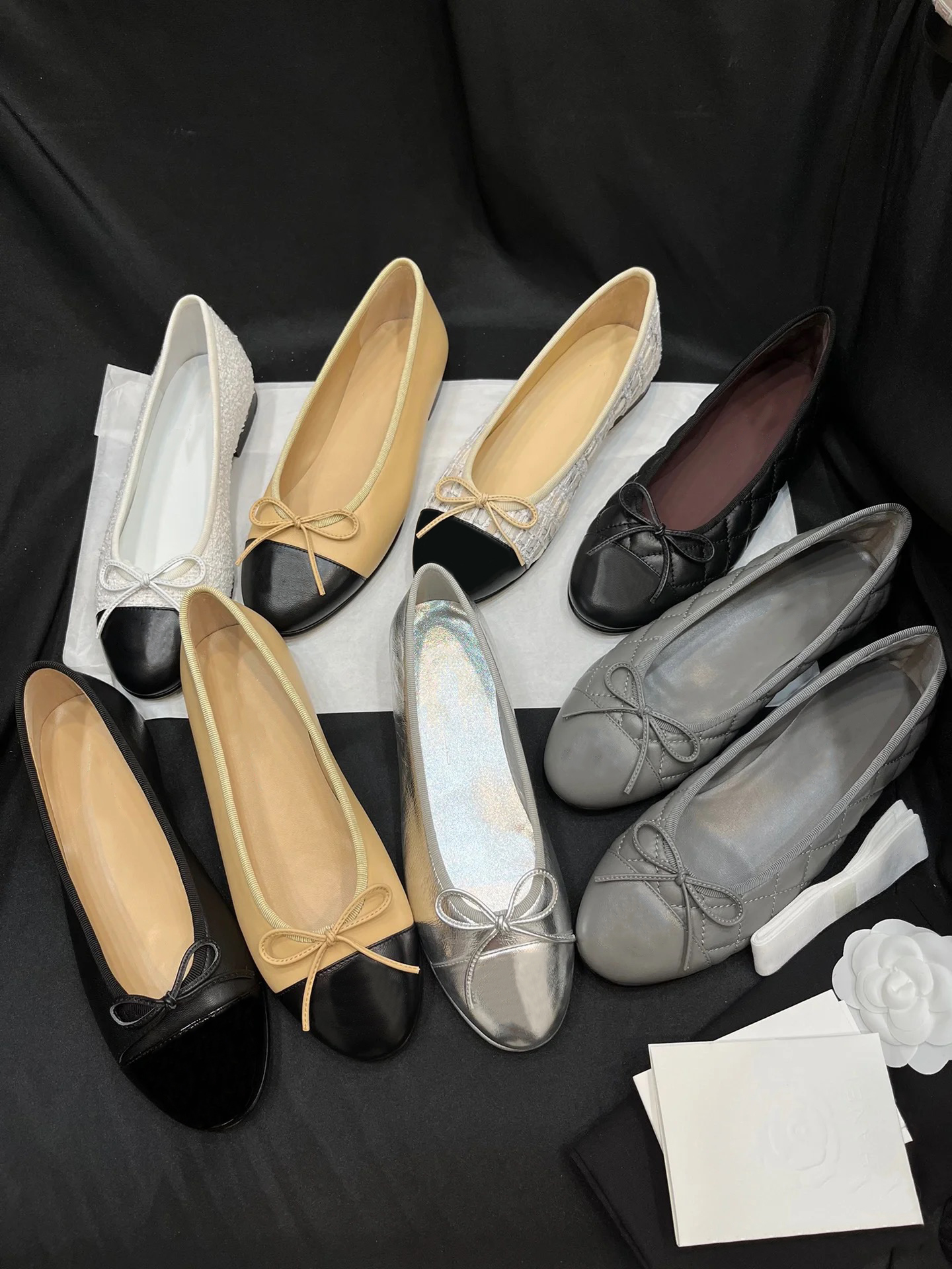 Designer shoes luxurious ballet flat brand shoes quilted leather ballet shoes bow round toe women's formal leather shoes dress Round Toe Dance Footwear Picture color