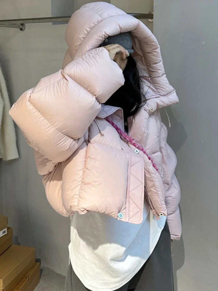 Womens short down jacket fog light down cover warm bread jacket fluffy jacket American winter fashion 241112