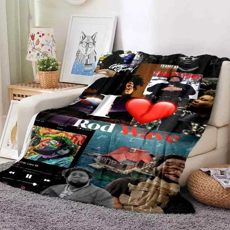 Hip Hop Rapper Blanket Rod Wave Flannel Blanket Soft Warm Throw Bedroom Decor Napping Couch Sofa Bed Chair Cover for Boys GirlsXJ241210