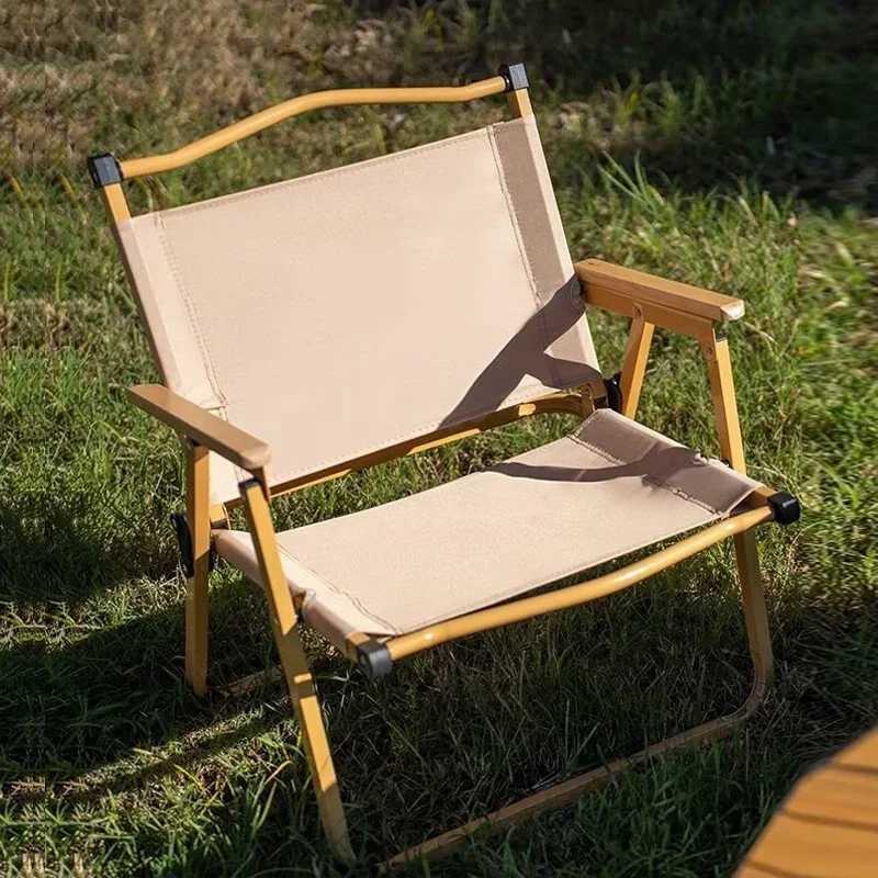 4/2/1 khaki convex wheelchair portable outdoor chair aluminum alloy wood grain folding chair cam equipment Kermit chairW241111