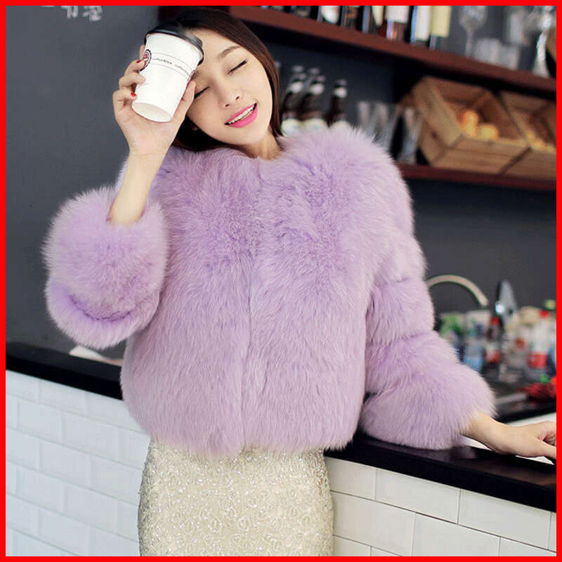shanshi fur coat women Imitation fox fur coat plus size plush thick long sleeved top purple round neck short women's clothing