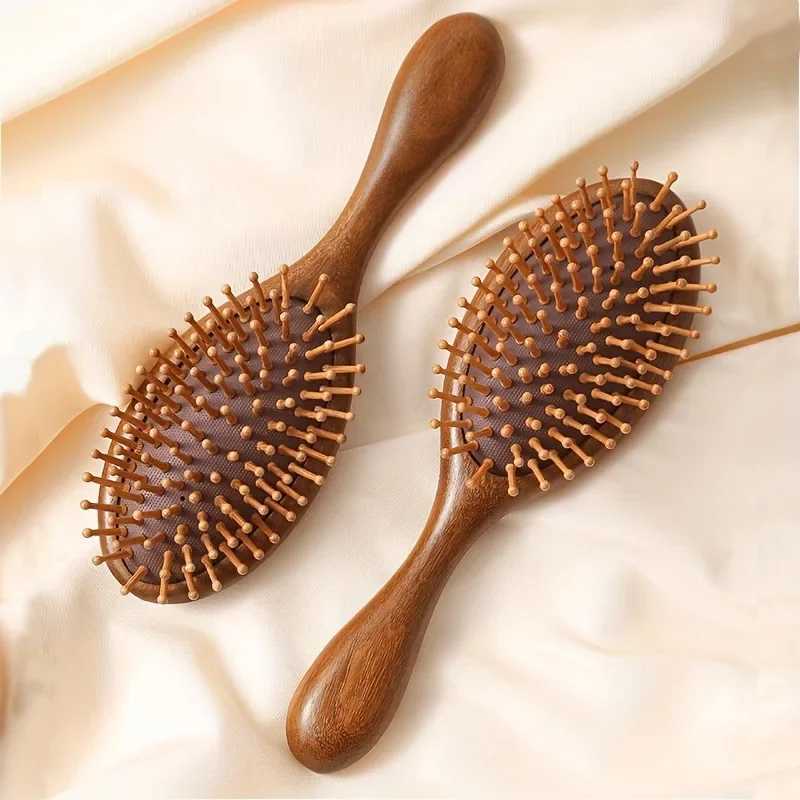 Sandalwood paddle pad hair care brush anti-static wooden scalp massage comb household hair smoothing tool with spherical teeth W241112