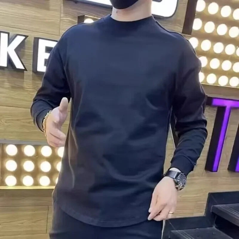 Unicolor plain sweatshirt bottom layer mens drawstring long sleeved mens T-shirt Y2k clothing high quality normal price 241112