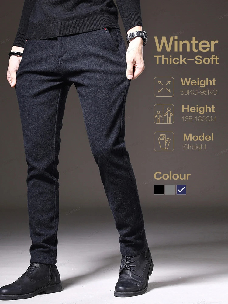 Clothing Autumn Winter Mens Casual Pants Business Fashion Slim Fit Stretch Thick Cotton Trousers Male Korea Outdoors Gift 241112
