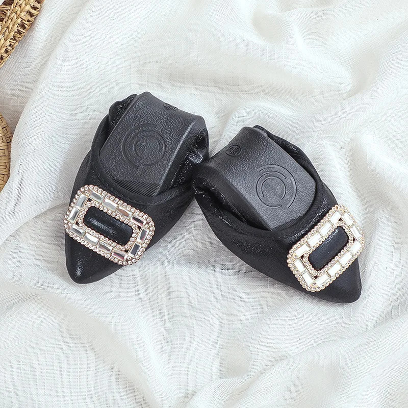 Soft soled folding womens ballet apartment rhinestone womens shoes large size 41 42 43 Loafers Spring and Autumn womens shoes WSH3502 241111