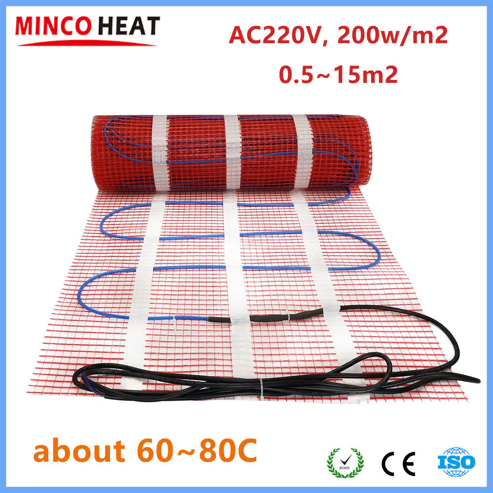 MINCO HEAT 200w/m2 Electric Warm Mat 0.5~15m2 for Concrete/Wooden /Ceramic Tiles Floor Heating Systems