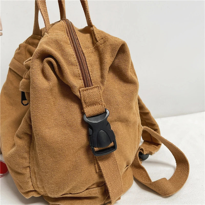 Womens medium-sized canvas textile backpack retro Korean style Y2K aesthetic expression school travel convertible bag Knapsack 241111