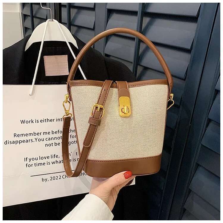 LITTLETON Canvas Bucket Bag Advanced Sense Large Capacity Three-dimensional Single Shoulder Crossbody Temperament Niche Handbag