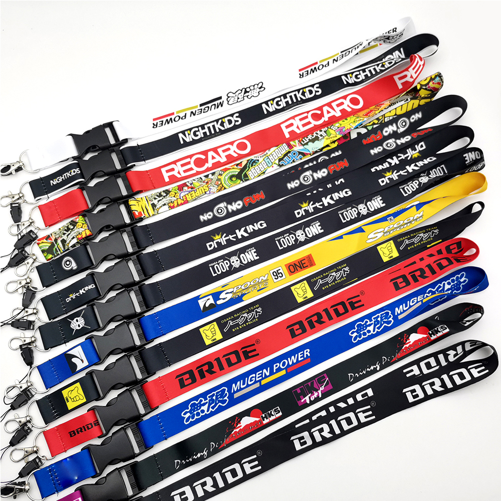 Newest JDM Lanyard Keychain Neck Strap Quick Release Key Chian 2 Sided Print for HKS Racing Style DriftKing Mugen Bride Spoon 6e3d1