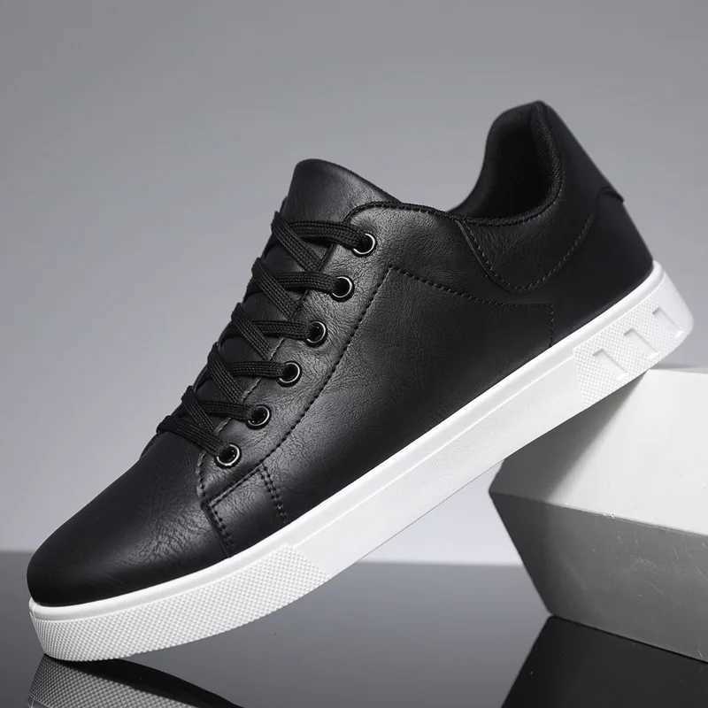 Classic Men Leather Shoes Thick-soled Casual Sneakers Trendy Lace-up Walking Shoes Spring Anti-slip Comfortable Vulcanized Shoes Z250403