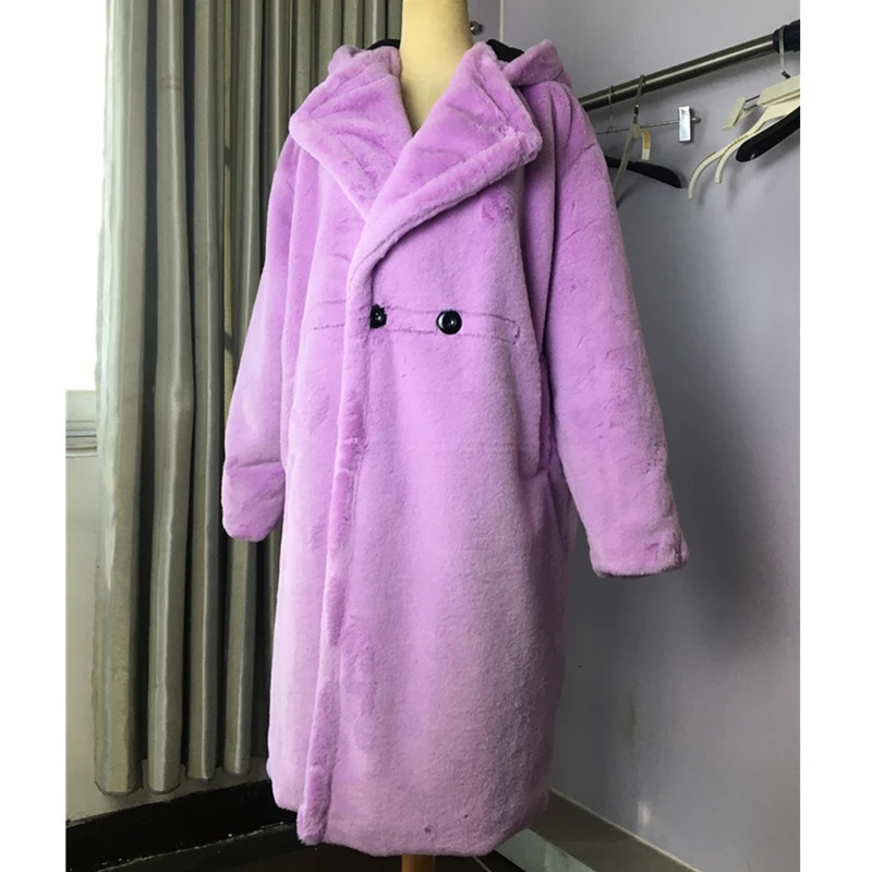 Womens ultra-fine hooded faux fur coat plush jacket teddy coat fluffy clothes plus size 5XL winter 241112