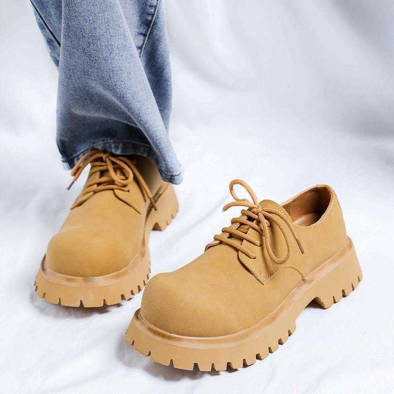 Men Dress Shoes Big Toe Shoes Mens Thick Soled Casual Shoes High Rise British Style Low Yellow Boots Workwear Leather Shoes 241009