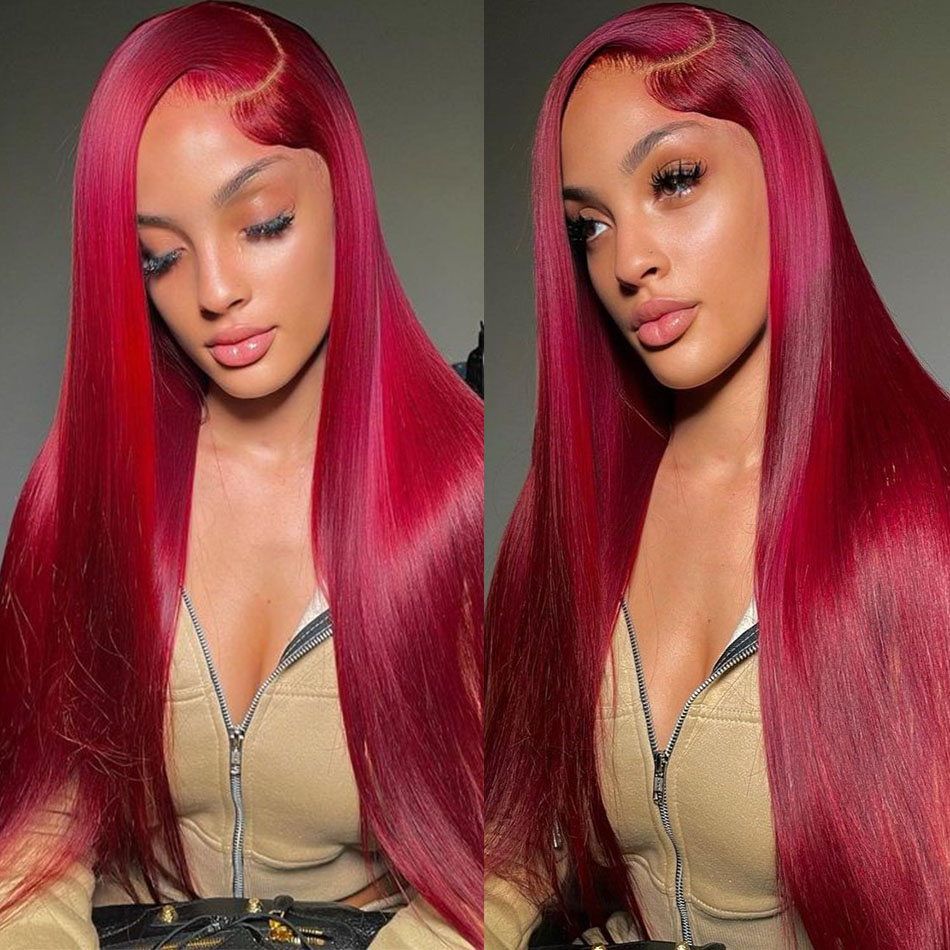 Hot Red Ombre Colored Bone Straight Human Hair Bundles With HD Lace Frontal Closure With 3 4 Bundles Bundle Hair Weave Extension