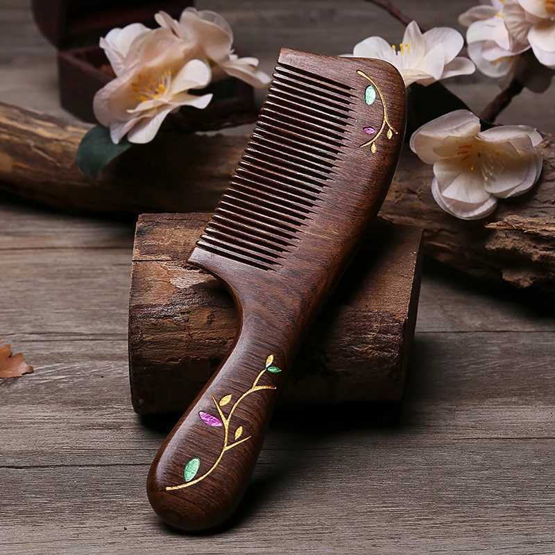 Pcs natural sandalwood comb anti-static exquisite hair comb handle massage comb travel hair care hairstyle holiday gift W241112