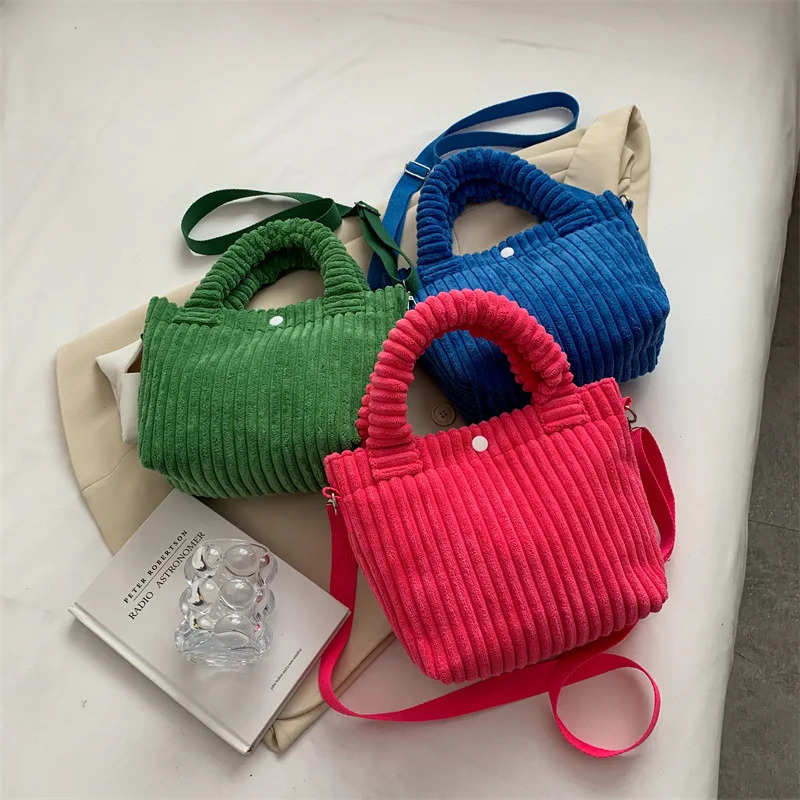 Fashion Corduroy Womens Bag Trend Handbags Niche Versatile Bucket Shoulder Bags Female Nylon Button Crossbody 241111