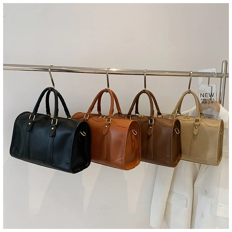 n Boston handbag for womoen big pu Leather female Shoulder Crossbody Bags Large Capacity Travel bag brown 241111